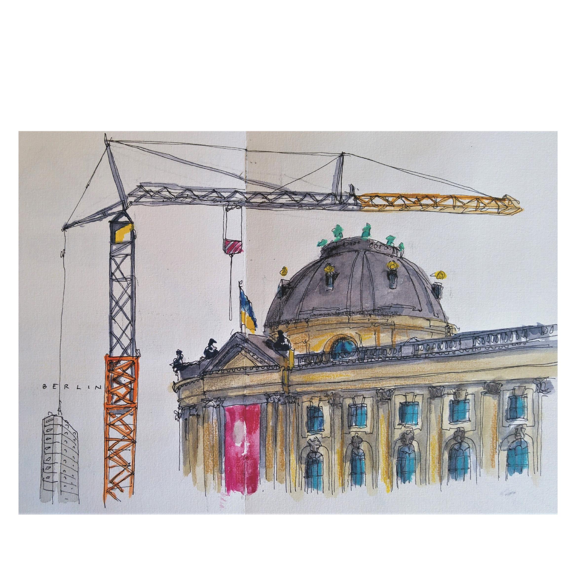 Berliner Silhouette: Kuppel mit Kran