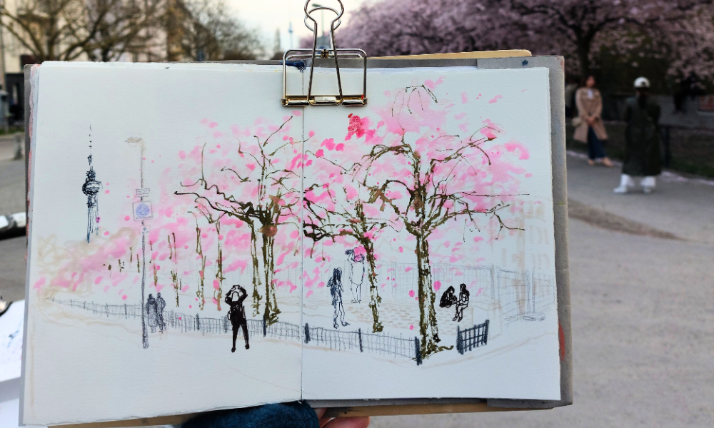 25. März 2024 | Mauerpark und Kirschblüte sketchen